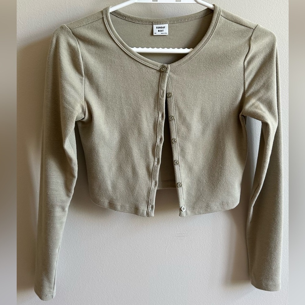 Sunday Best Cropped Cardigan in Sage Green XS